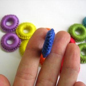 Crocheted Hoops Handmade Wood Beads In Rainbow..