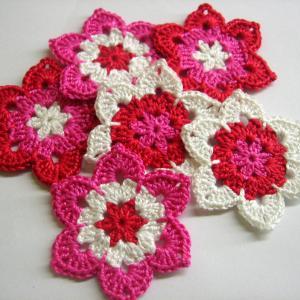 Handmade Flower Motifs Appliques In Pink, Red And..