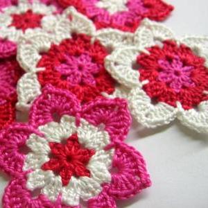 Handmade Flower Motifs Appliques In Pink, Red And..