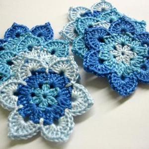 Handmade Flower Motifs Appliques In Blue Set Of..