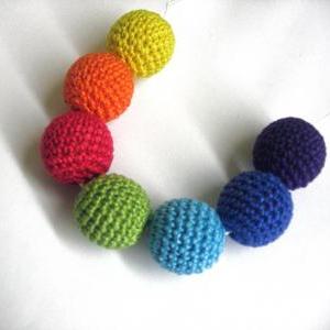 Crocheted Beads 22mm 7pc Handmade Round Rainbow