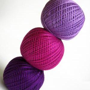 Cotton Crochet Thread, 3 Balls, Purple And Pink..