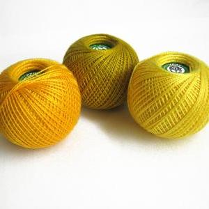Cotton Crochet Thread, 3 Balls, Yellow Mix, 25 G..