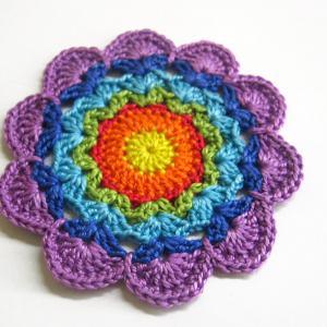 Handmade Crocheted Flower Motif Applique Rainbow..