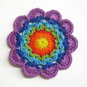 Handmade Crocheted Flower Motif Applique Rainbow..