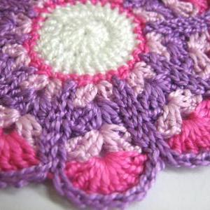 Handmade Crocheted Flower Motif Applique Pink And..