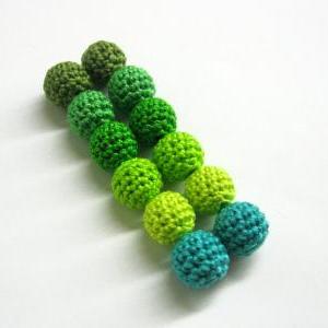 Crocheted Beads 12 Mm - Green Mix, Handmade Beads..