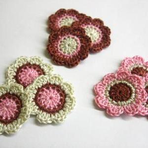 Handmade Cotton Flower Motifs Appliques In Brown..