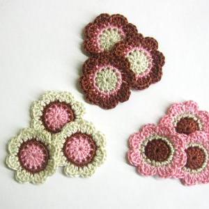 Handmade Cotton Flower Motifs Appliques In Brown..