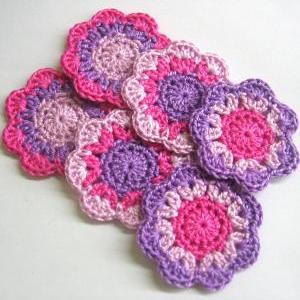 Handmade Cotton Flower Motifs Appliques In Pink..