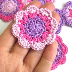 Handmade Cotton Flower Motifs Appliques In Pink..