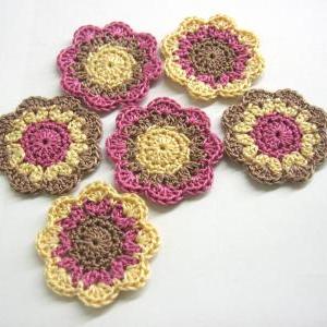 Handmade Cotton Flower Motifs Appliques In Brown,..