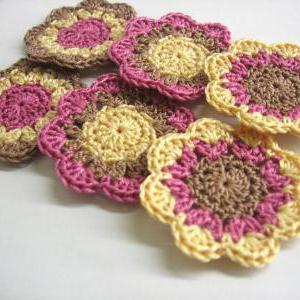 Handmade Cotton Flower Motifs Appliques In Brown,..