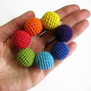 Crocheted Beads 20 Mm Handmade Round Rainbow Set..