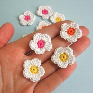 Handmade Crocheted Cotton Tiny Flower Appliques..
