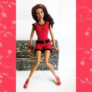 Barbie Clothes Crocheted Red And Black Beach..