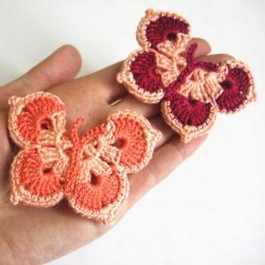 Handmade Crocheted Butterfly Appliques Set Of 2 In..