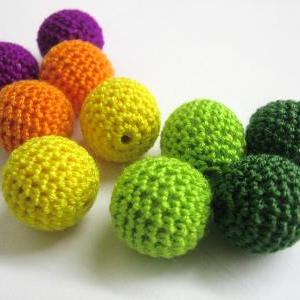 Crocheted Beads 22mm 10pc Handmade Round Green,..