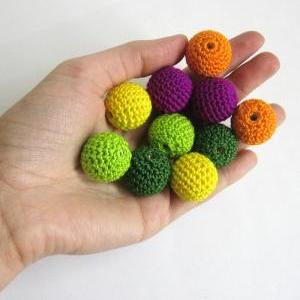 Crocheted Beads 22mm 10pc Handmade Round Green,..