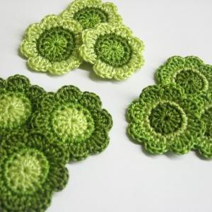 Handmade Cotton Flower Motifs Appliques In Green..