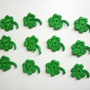 Handmade Crocheted Shamrock Appliques Lime Green..