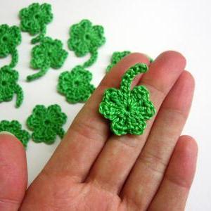 Handmade Crocheted Shamrock Appliques Lime Green..