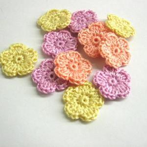Crocheted Tiny Flower Appliques 0.8 Inches Set Of..