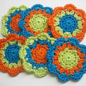 Handmade Cotton Flower Motifs Appliques In Orange..