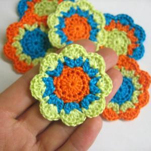 Handmade Cotton Flower Motifs Appliques In Orange..