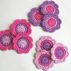 Handmade Cotton Flower Motifs Appliques In Purple..