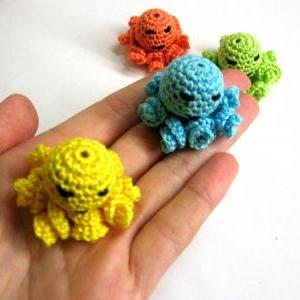 Crocheted Beads Tiny Colorful Octopus Pendants Set..