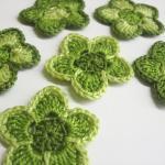 Crochet Cotton Flower Appliques In Green Shades,..