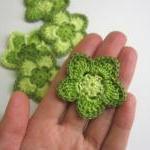 Crochet Cotton Flower Appliques In Green Shades,..