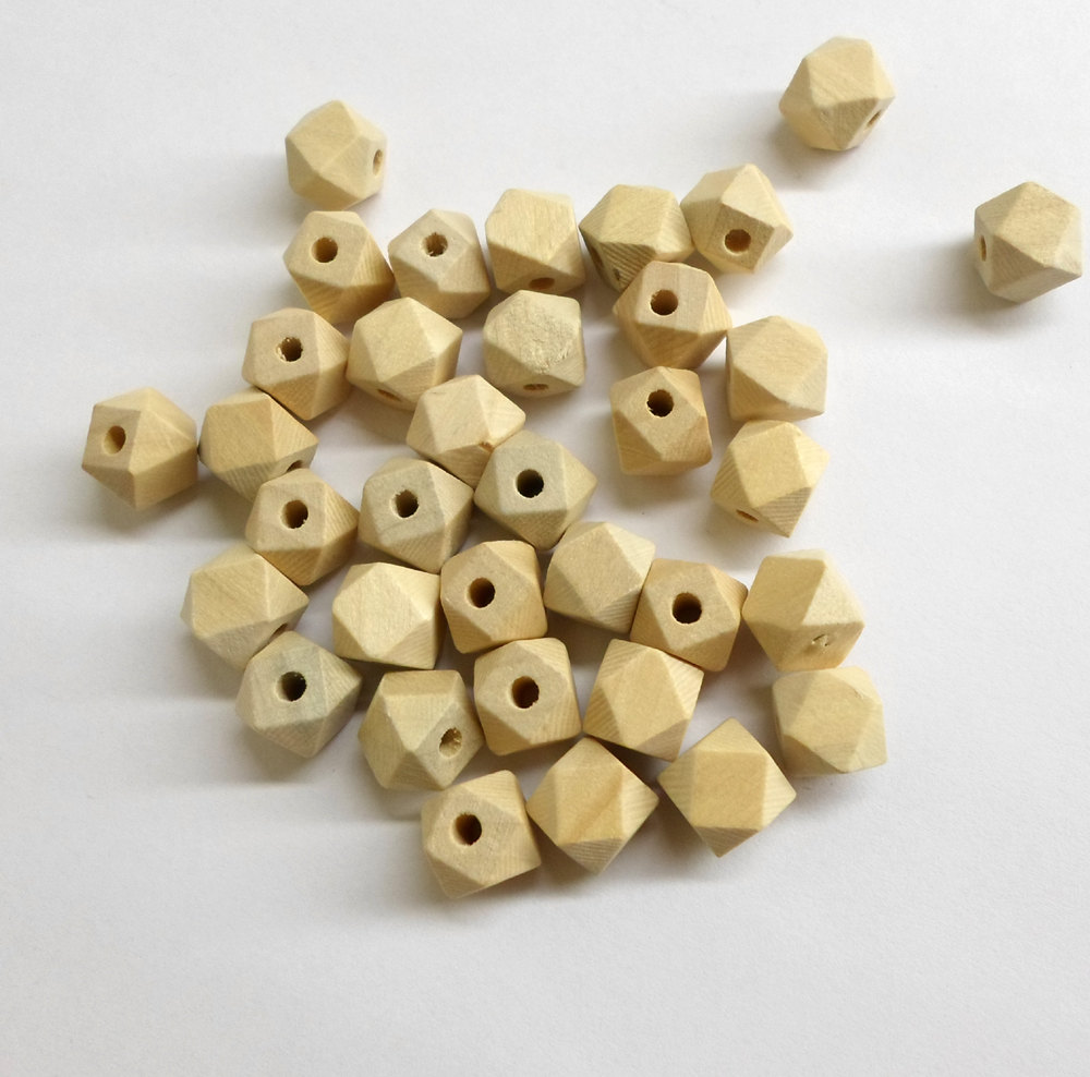 Unfinished Faceted Small Wood Beads, 11mm X 10mm (3/8 "x3/8 "), Set Of 25