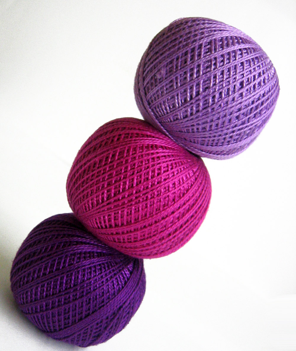 Cotton Crochet Thread, 3 Balls, Purple And Pink Mix, 25 G Per Ball