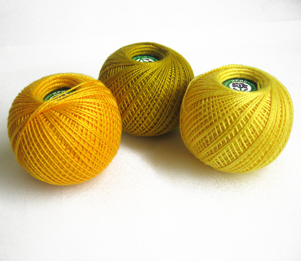 Cotton Crochet Thread, 3 Balls, Yellow Mix, 25 G Per Ball