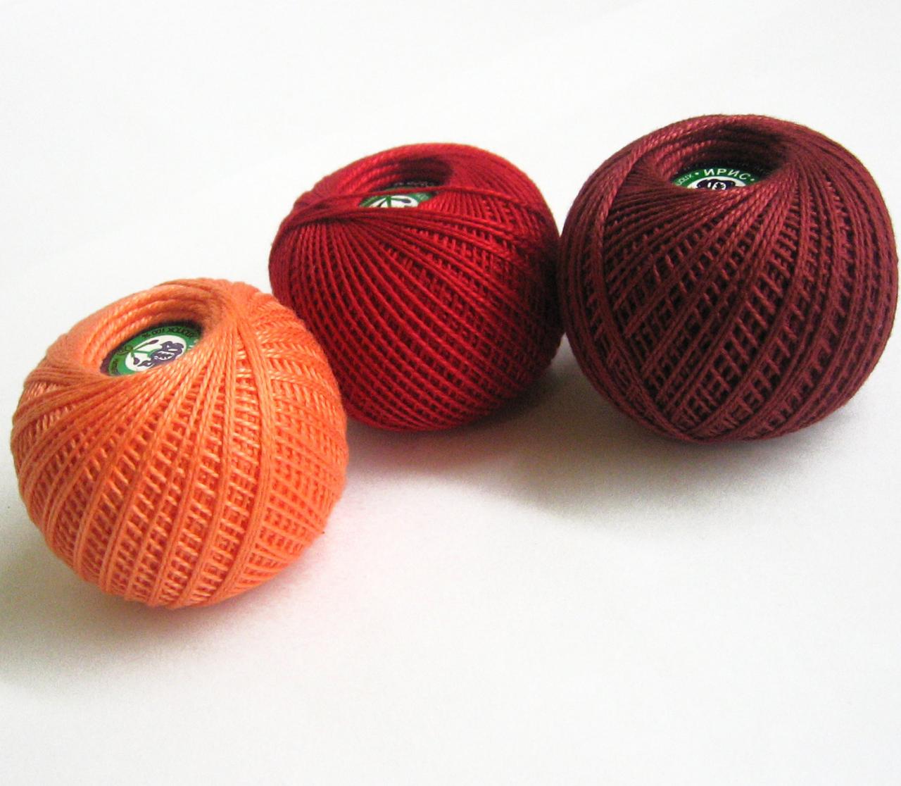 Cotton Crochet Thread, 3 Balls, Red And Orange Mix, 25 G Per Ball