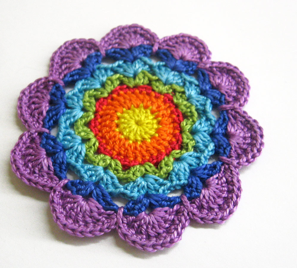 Handmade Crocheted Flower Motif Applique Rainbow Shades 3 Inches Wide