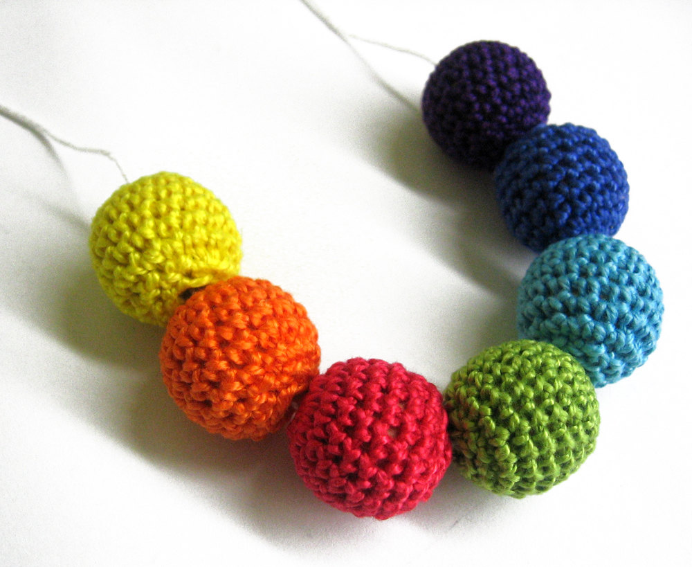 Crocheted Beads 20 Mm Handmade Round Rainbow Set Of 7