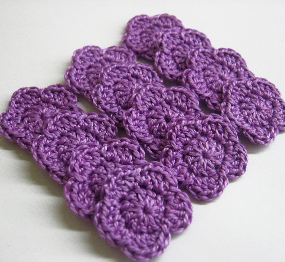 Handmade Crocheted Cotton Tiny Flower Appliques Set Of Twelve Purple 1 Inch