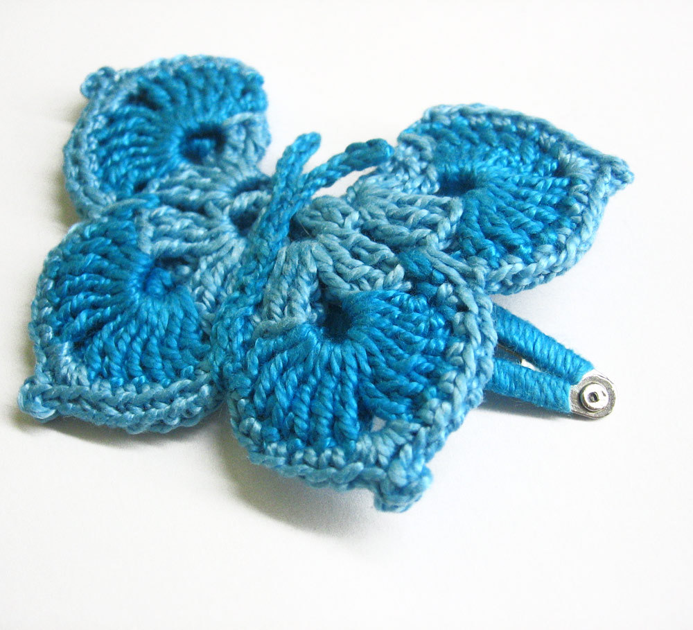 Handmade Crocheted Hair Accessorie Large Butterfly Hair Clip 1pc Turquoise Blue
