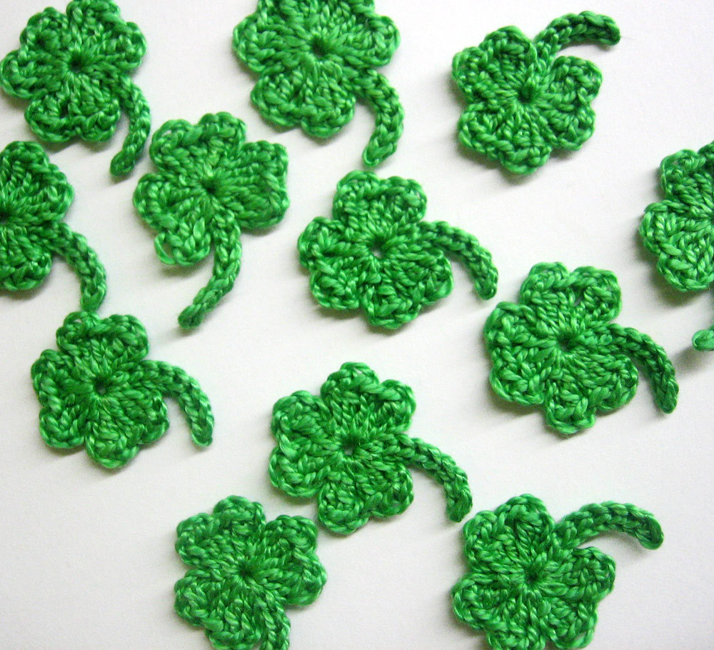 Handmade Crocheted Shamrock Appliques Lime Green Set Of 12 1 Inch