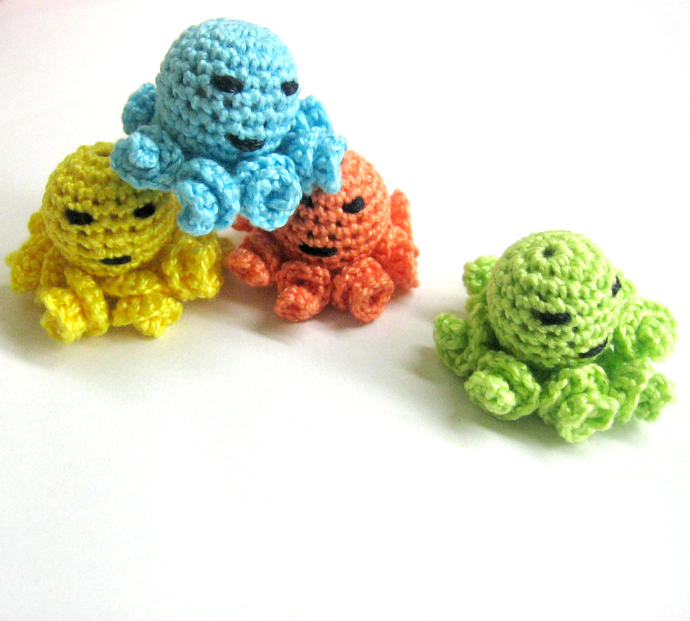 Crocheted Beads Tiny Colorful Octopus Pendants Set Of 4